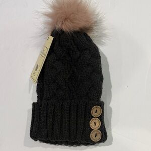 Gray Knit Beanie with Pink Faux Fur Pom NWT